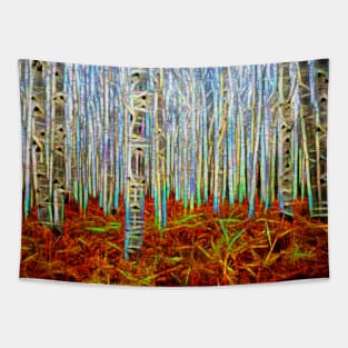 Glowing birchwoods line of trees Tapestry