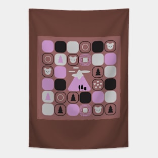 Squares in a square with pink mountain Tapestry