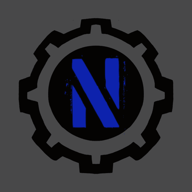 Blue Letter N in a Black Industrial Cog by MistarCo