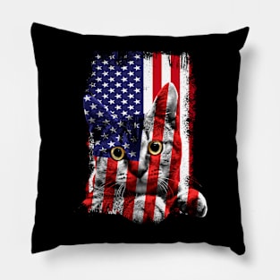 Retro Cat _ American Flag Indepedence Day July 4th Pillow