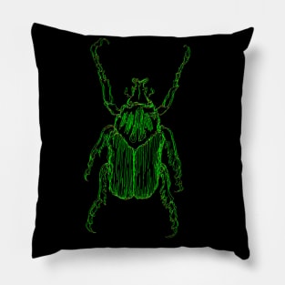 One Line Green Beetle Pillow