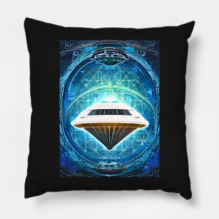 UFO Schematic Artwork - AI Generated Sci Fi Concept Art - Pillow