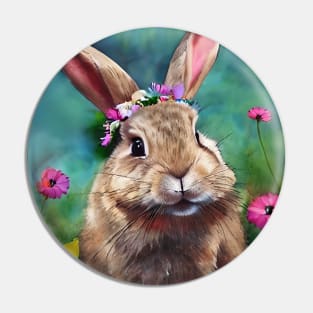 Easter Bunny Flower Crown Painting Pin