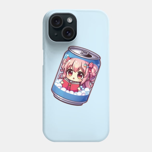 Anime Girl reading a book inside a soda can Phone Case by blue-koala