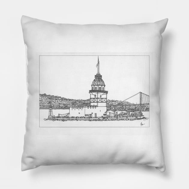 Istanbul Maidens Tower Pillow by valery in the gallery