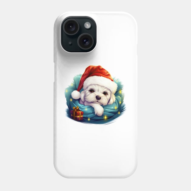 Lazy Maltese Dog at Christmas Phone Case by Chromatic Fusion Studio