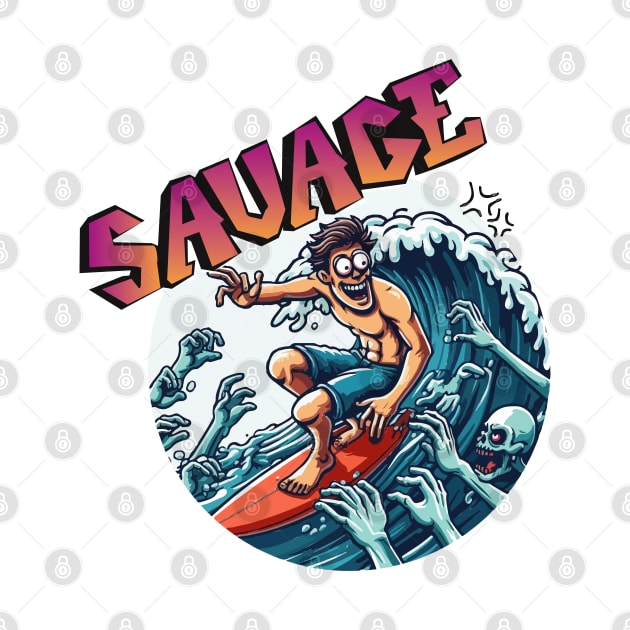 Surf big wild wave. zombie attack by Ideas Design