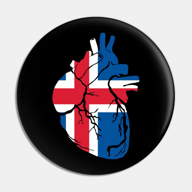 Anatomical heart design, Iceland flag Pin by Bun Art Store