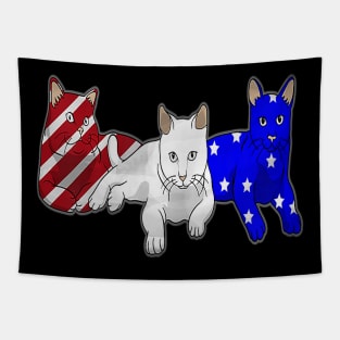 Cat Red White Blue American Flag 4th Of July Gift Tapestry