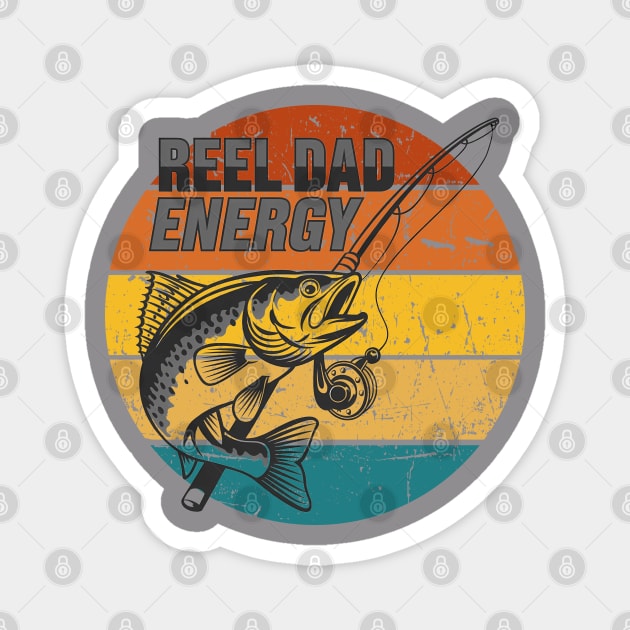 "Reel Dad Energy" Fishing Dad Quote Retro Sunset Magnet by Luvv Designs