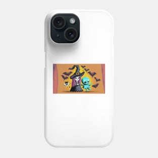 Witch and Ghost Surrounded by Bats Phone Case