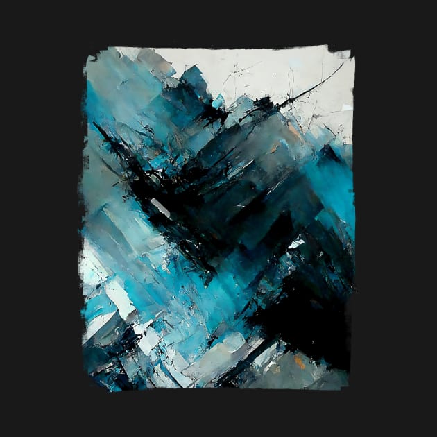 Abstract painting in cyan, blue gray and black by Hector Navarro