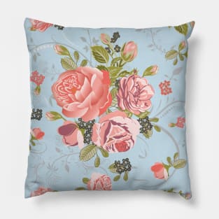 Living Coral Focal Point Rose Bouquet Flora Swirls Seamless Repeat Pattern Pillow