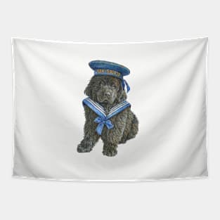 Newfoundland Puppy in blue Sea Scout hat Tapestry