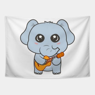 Adorable Elephant Playing Acoustic Guitar Cartoon Tapestry