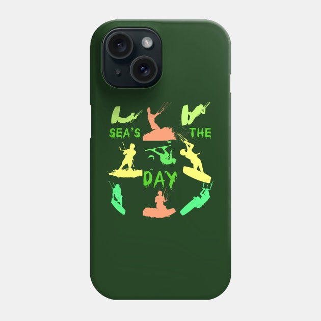 Kitesurfer Silhouette Pattern With Seas The Day Quote Phone Case by taiche