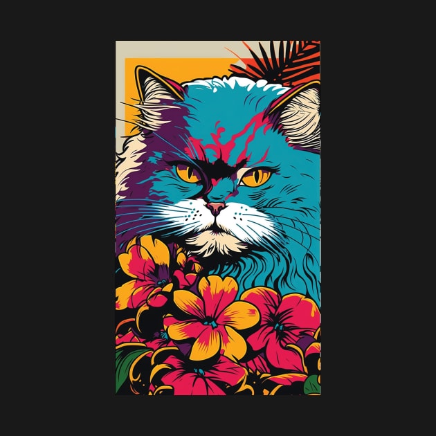 Persian Cat Vibrant Tropical Flower Tall Retro Vintage Digital Pop Art Portrait 6 by ArtHouseFlunky