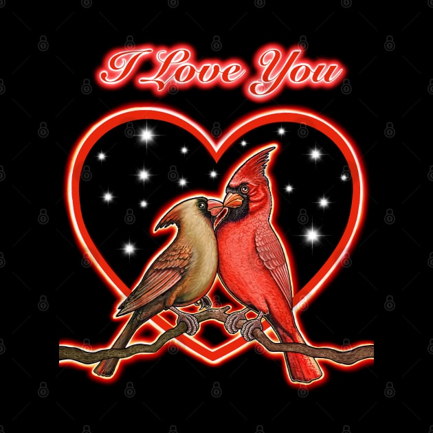 Red Cardinal bird heart I love you by Artardishop