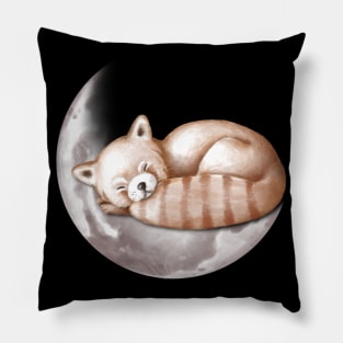 Cute red panda sleeping on the moon. Pillow