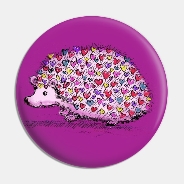 Hedgehog Love Cute Hearts Pin by CunninghamWatercolors