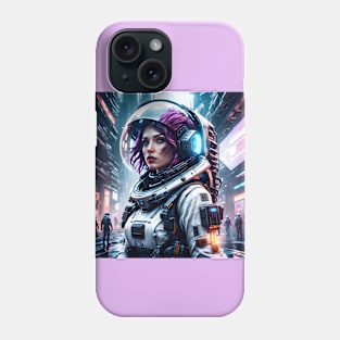 Astronaut on cyberpunk Street Phone Case