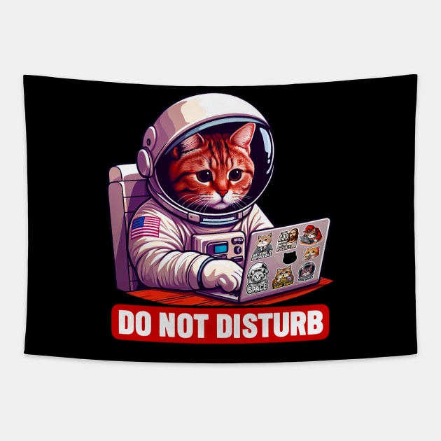 Do Not Disturb Astronaut Tabby Cat Laptop Tapestry by Plushism