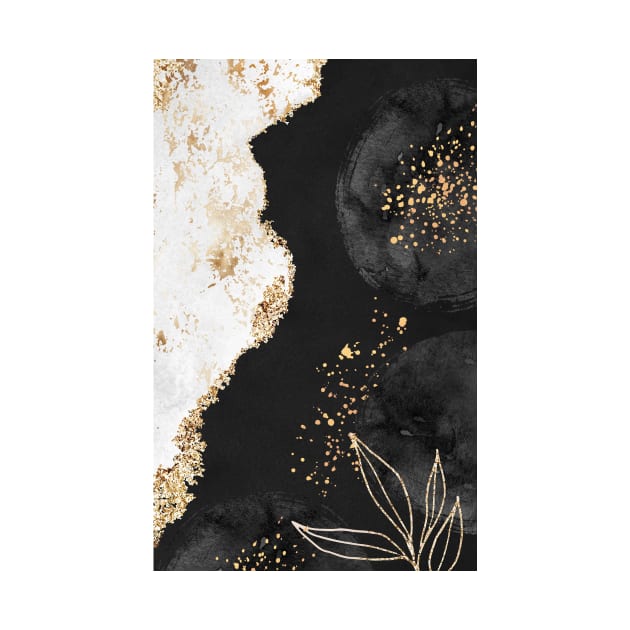 Gold Foil Leaf,  White Marble and Black Velvet Pattern by Sizzlinks