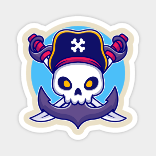 Pirate Skull With Anchor Cartoon Magnet