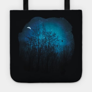 Moody Trees - Night Scene With Tree Silhouettes and Half Moon Tote