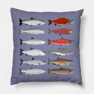 Pacific Ocean Salmon - Ocean and Spawn Stages Pillow