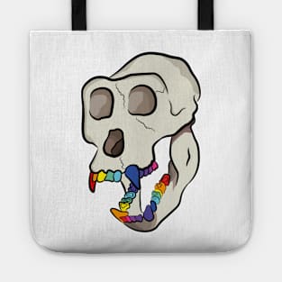 Monkey skull with rainbow teeth Tote