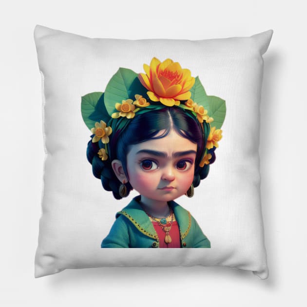 Frida Kahlo cartoon Pillow by Pluie