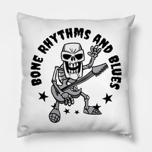 Bone Rhythms and Blues - Skeleton Blues Guitar Player Pillow