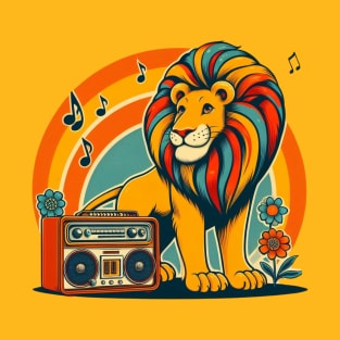 Retro Music Lion - Vintage Groove King T-Shirt