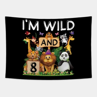 Kids Safari Zoo Animal Lover 8th Birthday Shirt I'm Wild And 8 Birthday Tapestry
