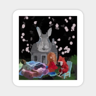 watercolor dream rabbit house with fox chocolate doll Magnet