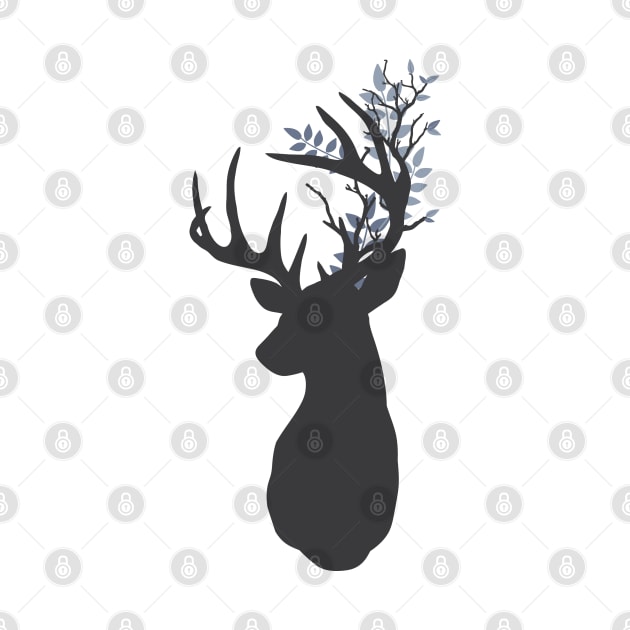 Stag silhouette with Leafy antlers by NixieNoo