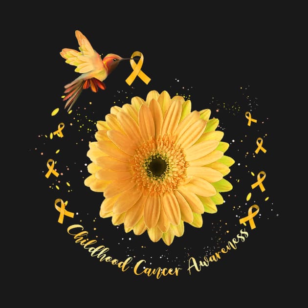 Hummingbird Yellow Sunflower Childhood Cancer Awareness by everetto