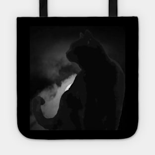 Black Cat Silhouetted Against Moonlight Sky Tote