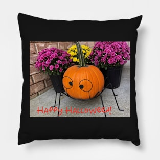 Happy Halloween pumpkin and flowers Pillow