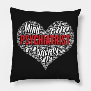 Psychiatrist Heart Shape Word Cloud Design graphic Pillow