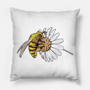 Bee collecting daisy pollen Pillow