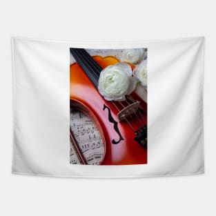 White  Ranunculus On Baroque Violin Tapestry