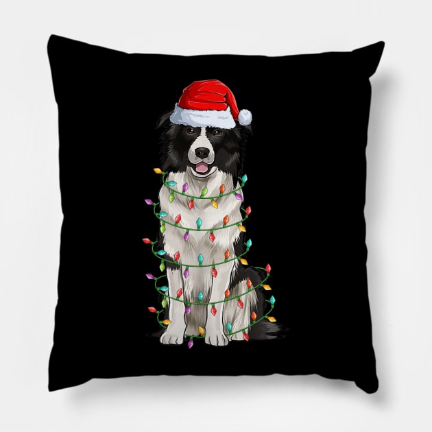 Border Collie Christmas Lights Xmas Dog Lover Pillow by Magazine