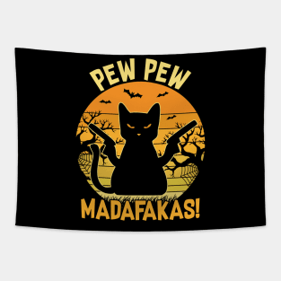 Pew Pew Madafakas Cat Crazy Halloween Tapestry