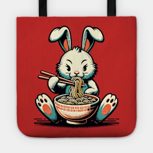 Rabbit eating ramen noodles Tote