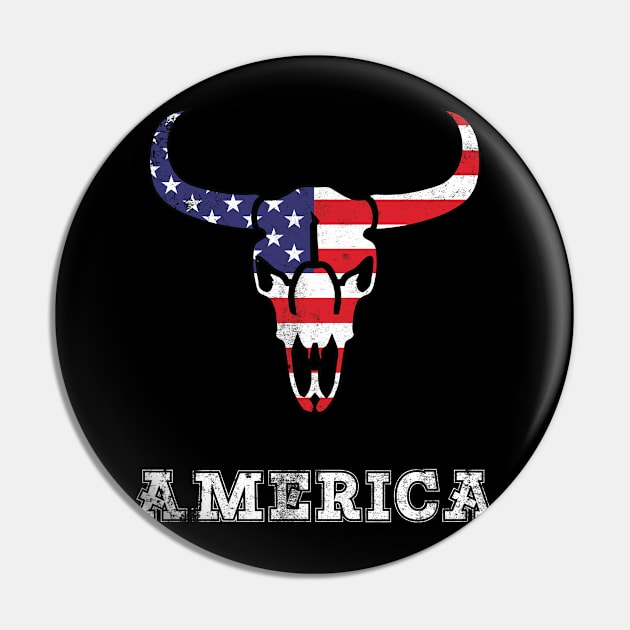 America Skull bull 4th of July Vintage American Flag Retro USA T-Shirt Pin by Best Art Oth