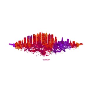 Philadelphia City Skyline - Watercolor Red, orange, purple T-Shirt