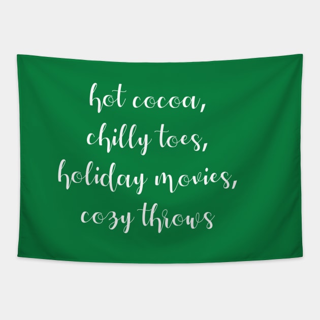 Holiday Poem in White Script Tapestry by Whoopsidoodle