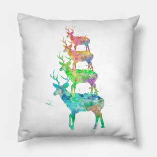 Deer Family Watercolor Painting Pillow